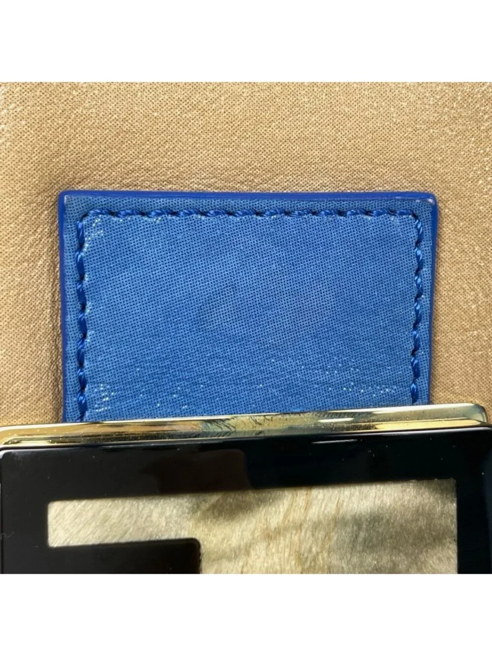 Fendi Shoulder Bag Zucca Logo Leather Blue Beige